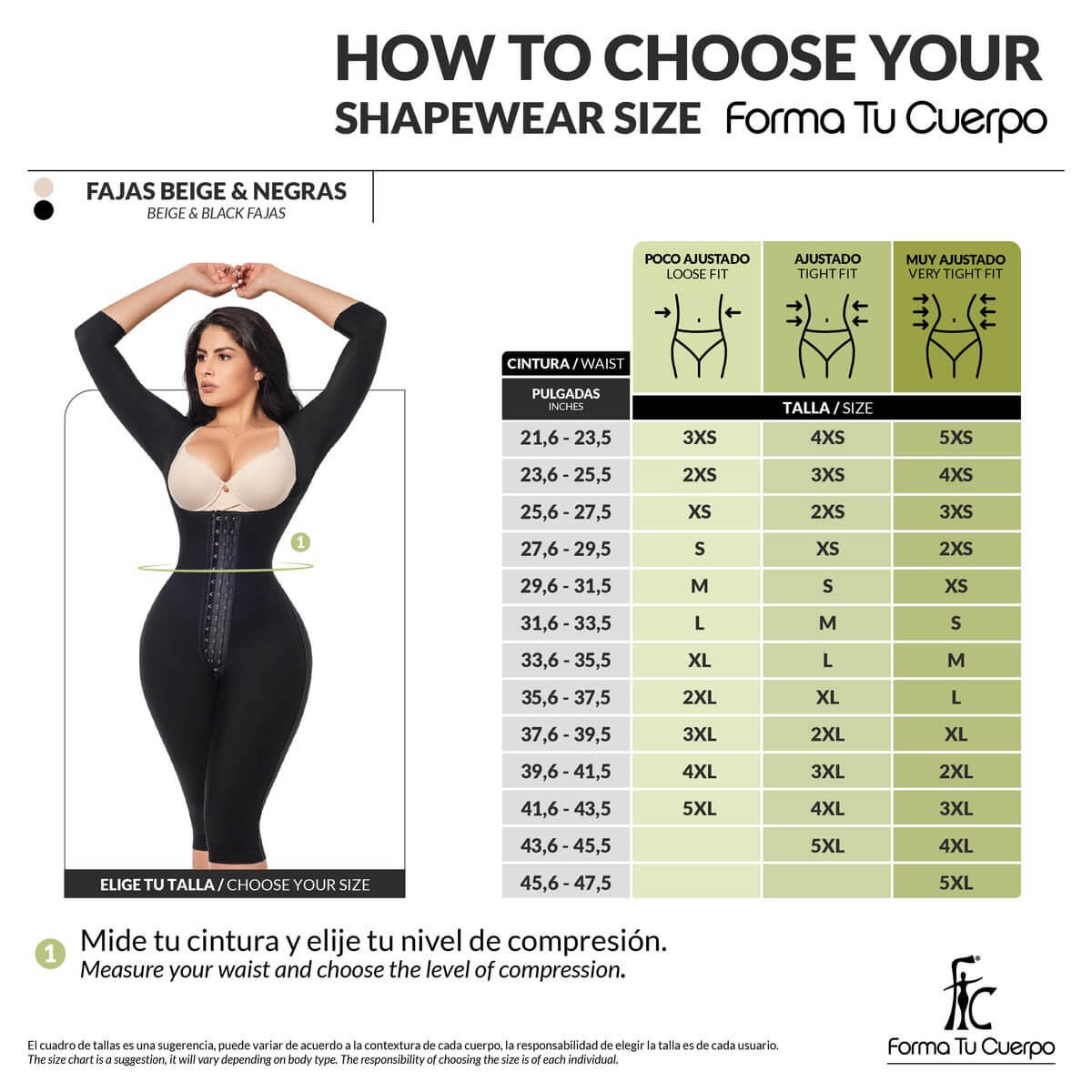 Faja completa reloj de arena - manga larga hasta la rodilla con cremallera perineal y broche central. Faja Colombiana Full Body 360 – Moldeo total y soporte completo ( Ref. O-025 / O-225 )